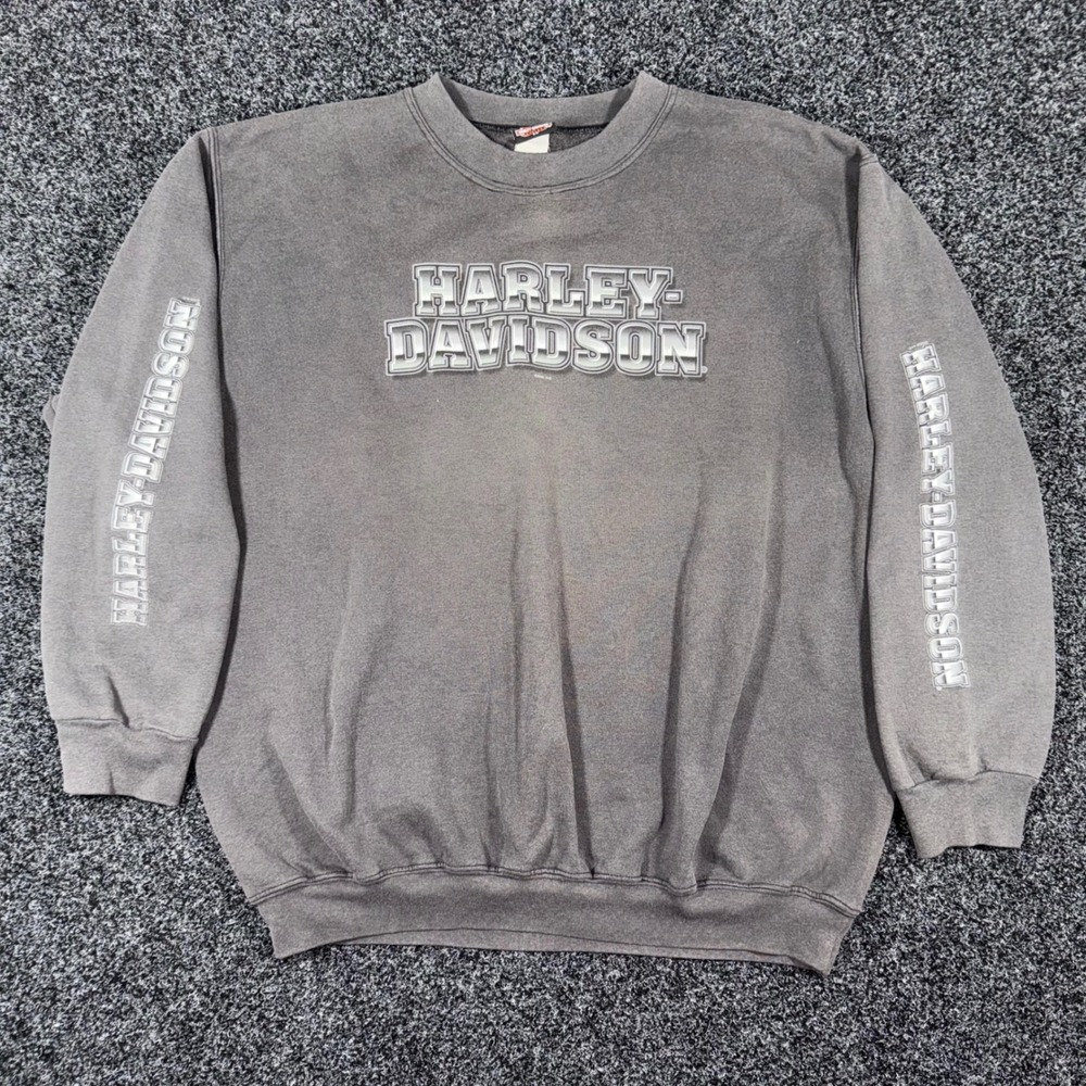 Vintage Harley Davidson Chrome Sleeve/Center Print Crewneck Sweatshirt 2XL Grey